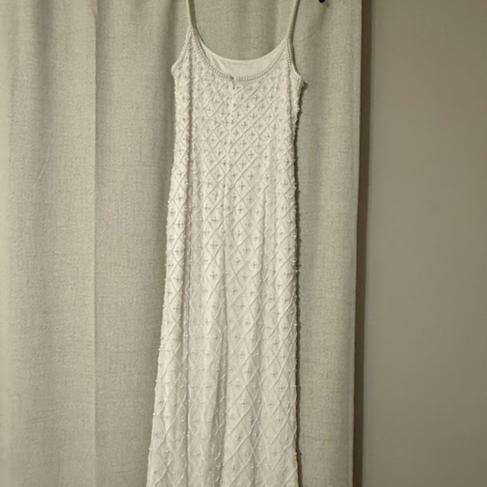 DB Studio Beaded Scoop Neck Spaghetti Strap Midi Dress – White (Bridal) - Picture 2 of 7